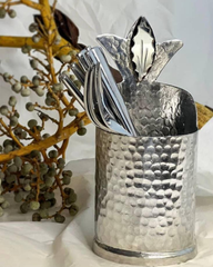Baran Hammered Copper Utensil Holder with Decorative Crest