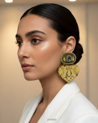 Roya Handmade Statement Earrings with Embroidered Heart Drop