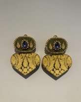Roya Handmade Statement Earrings with Embroidered Heart Drop