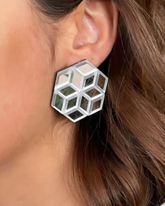 Mirror-finish plexiglass earrings featuring bold hexagon shape