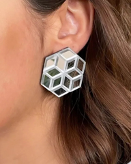 Mirror-finish plexiglass earrings featuring bold hexagon shape