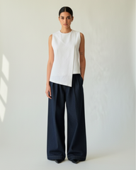 white asymmetric linen top sleeveless modern design