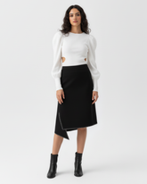asymmetric hem black midi skirt modern tailoring