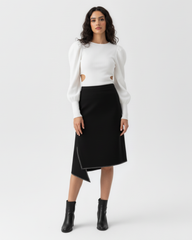 asymmetric hem black midi skirt modern tailoring