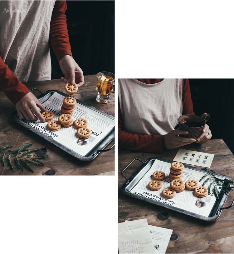Vintage metal tray styled with craft supplies