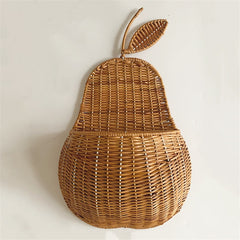 Vintage Rattan Apple/Pear Wall Storage Basket – Eco-Friendly Wicker Organizer