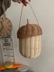 Vintage Rattan Apple/Pear Wall Storage Basket – Eco-Friendly Wicker Organizer