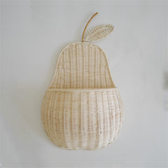 Vintage Rattan Apple/Pear Wall Storage Basket – Eco-Friendly Wicker Organizer