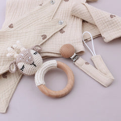 Brown Organic Baby Gift Set – Unique Combination of Teethers, Bib, & Comfort Toys