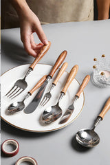 Stainless Steel Cutlery Set with Wooden Handle – 5-Piece Eco-Friendly Flatware