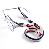 Handwoven tribal glasses strap with leather and metal detail