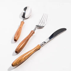 Stainless Steel Cutlery Set with Wooden Handle – 5-Piece Eco-Friendly Flatware