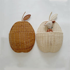 Vintage Rattan Apple/Pear Wall Storage Basket – Eco-Friendly Wicker Organizer