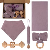 Brown Organic Baby Gift Set – Unique Combination of Teethers, Bib, & Comfort Toys