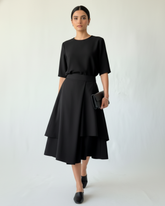 black taffeta skort with layered asymmetric panels