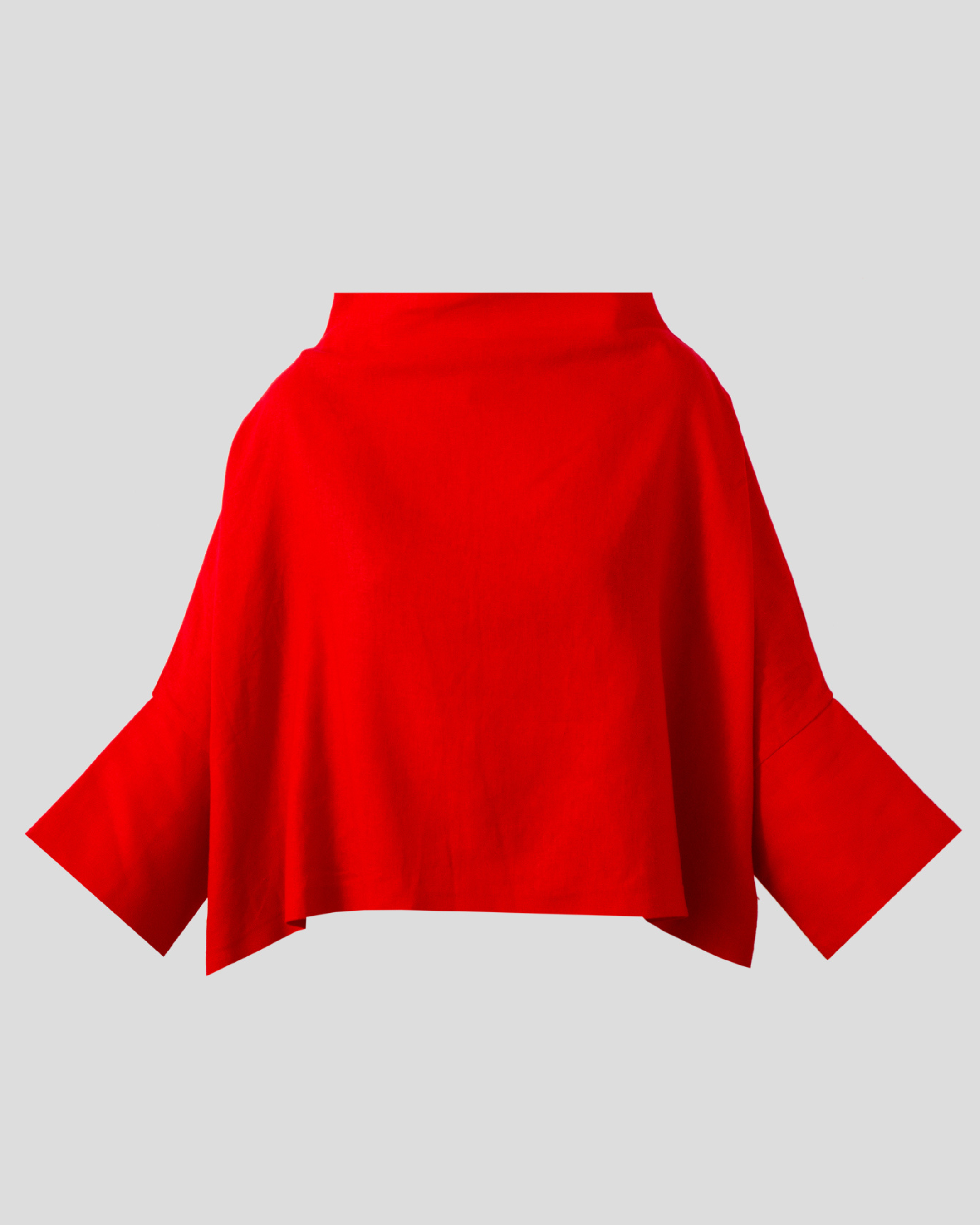 Minimal red linen top, relaxed boxy silhouette for summer capsule wardrobe