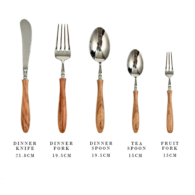 Modern rustic flatware set with fork, knife, and spoons