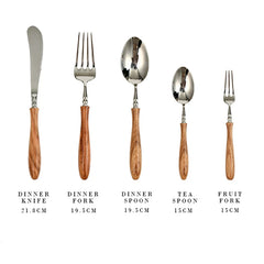 Modern rustic flatware set with fork, knife, and spoons