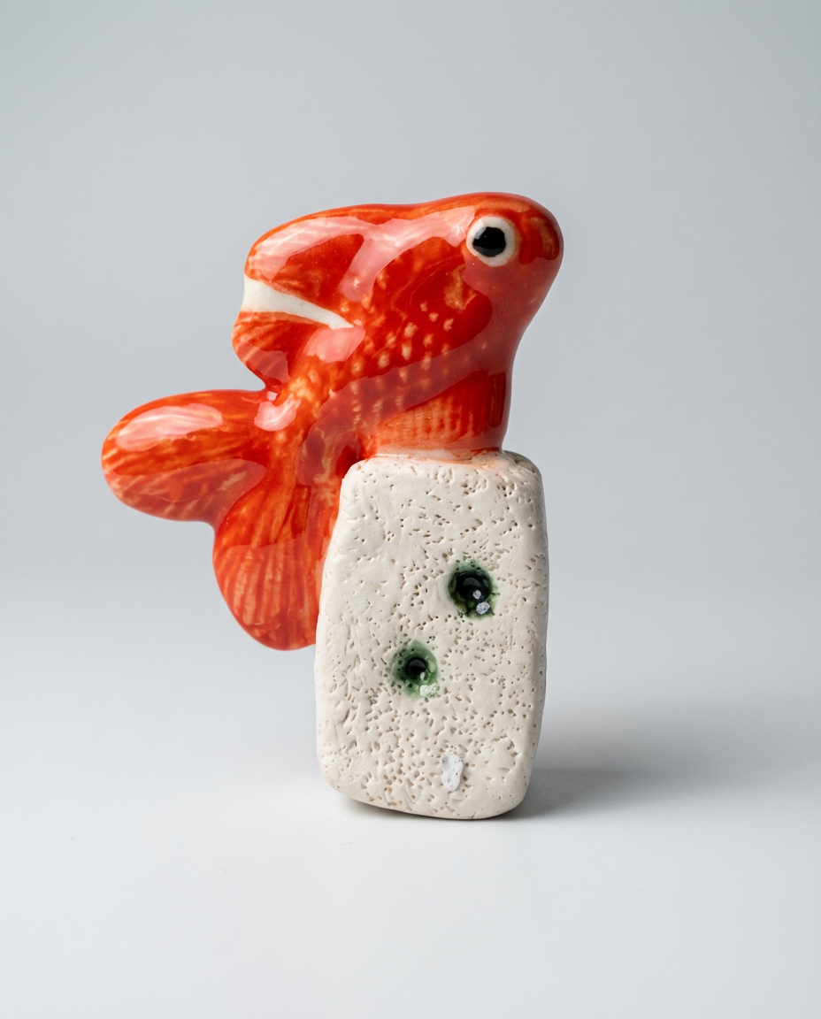 Nowruz Sofreh fish ornament placed on stone base