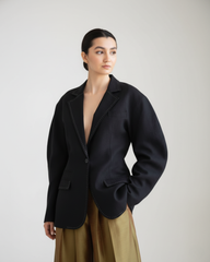 oversized black blazer with contrast stitching