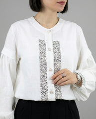 Heritage print ivory cotton top front view