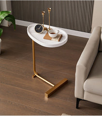 Minimalist Wood & Metal Coffee Table – Modern Oval Side Table