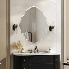 Frameless Scalloped Oval Wall Mirror with Beveled Edge
