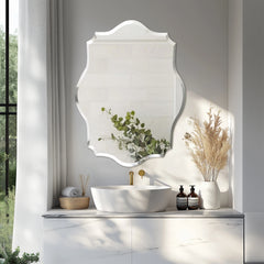 Frameless Scalloped Beveled Wall Mirror