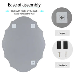 Frameless Scalloped Oval Wall Mirror with Beveled Edge