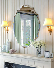 Frameless Scalloped Oval Wall Mirror with Beveled Edge