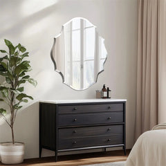 Frameless Scalloped Oval Wall Mirror with Beveled Edge