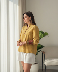 Mustard blouse with Termeh cuff detail