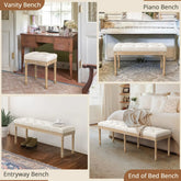 Collage of different types of benches including vanity, piano, entryway, and end of bed benches.