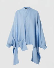 Minimal baby blue linen statement top