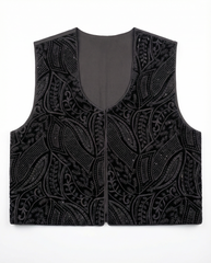 Black patterned vest on a white background