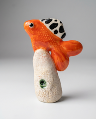 Artisan ceramic red fish decor suitable for water