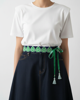 Artisan fashion accessory navy belt with brass bells