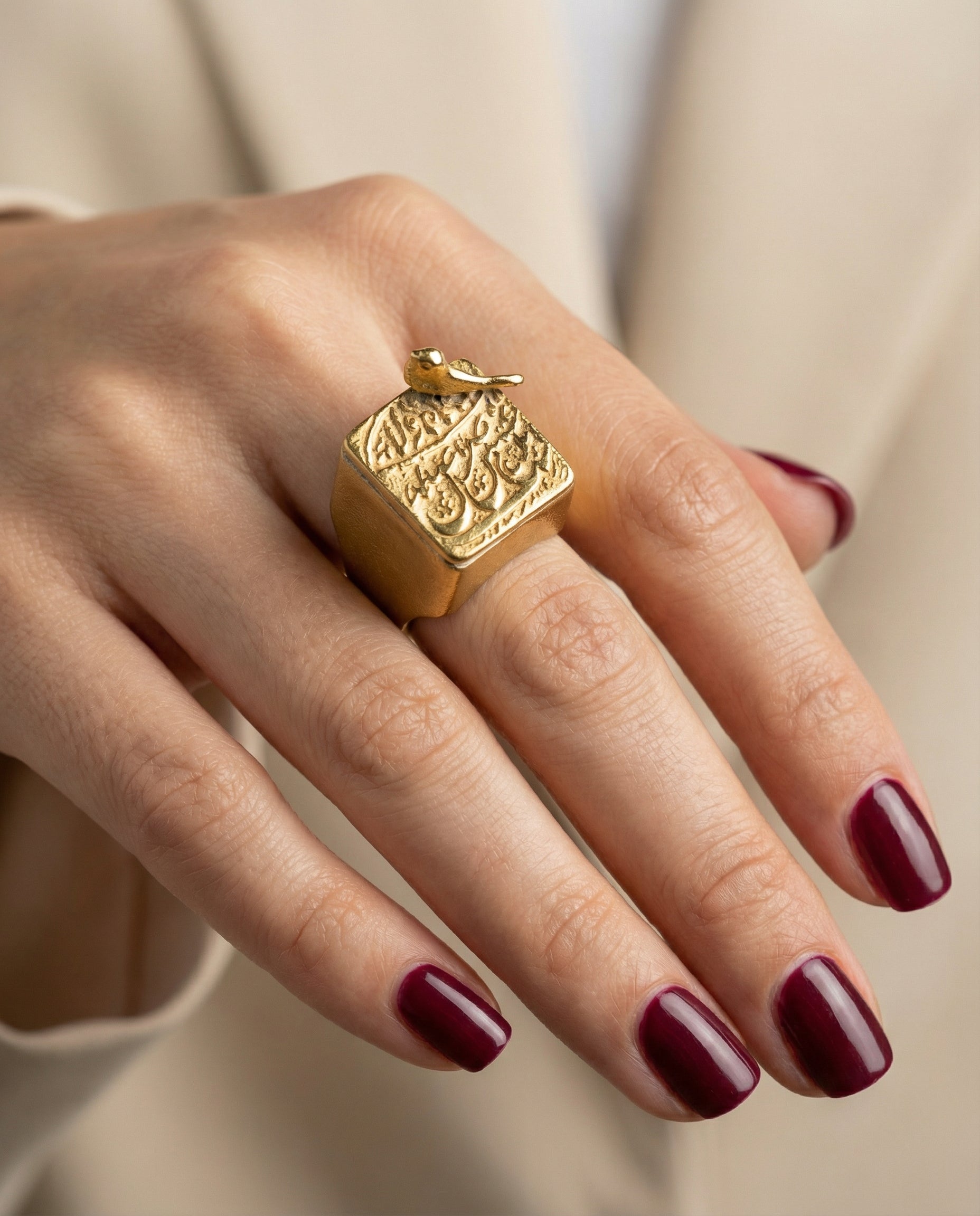 Bold gold tone adjustable cocktail ring