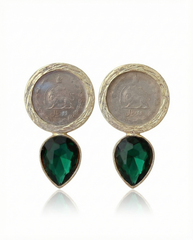 Vintage Persian coin earrings with emerald crystal