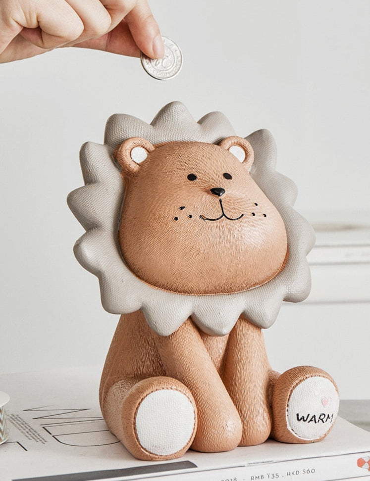 Decorative lion-shaped coin holder for nursery