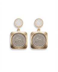 drop lion medallion statement earrings
