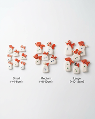 Three sizes of decorative items labeled 'Small', 'Medium', and 'Large' on a white background.