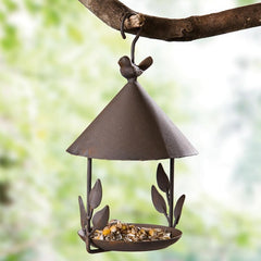 Outdoor rainproof bird feeder in black iron