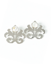 Handmade steel earrings with Persian carpet motif and pearl