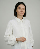 Ivory pure cotton blouse with pleated front detail