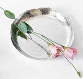 Handmade hammered silver copper tray with floral accent