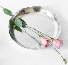 Handmade hammered silver copper tray with floral accent