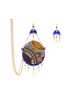 Handmade Persian dome earrings with gold chain and pearls