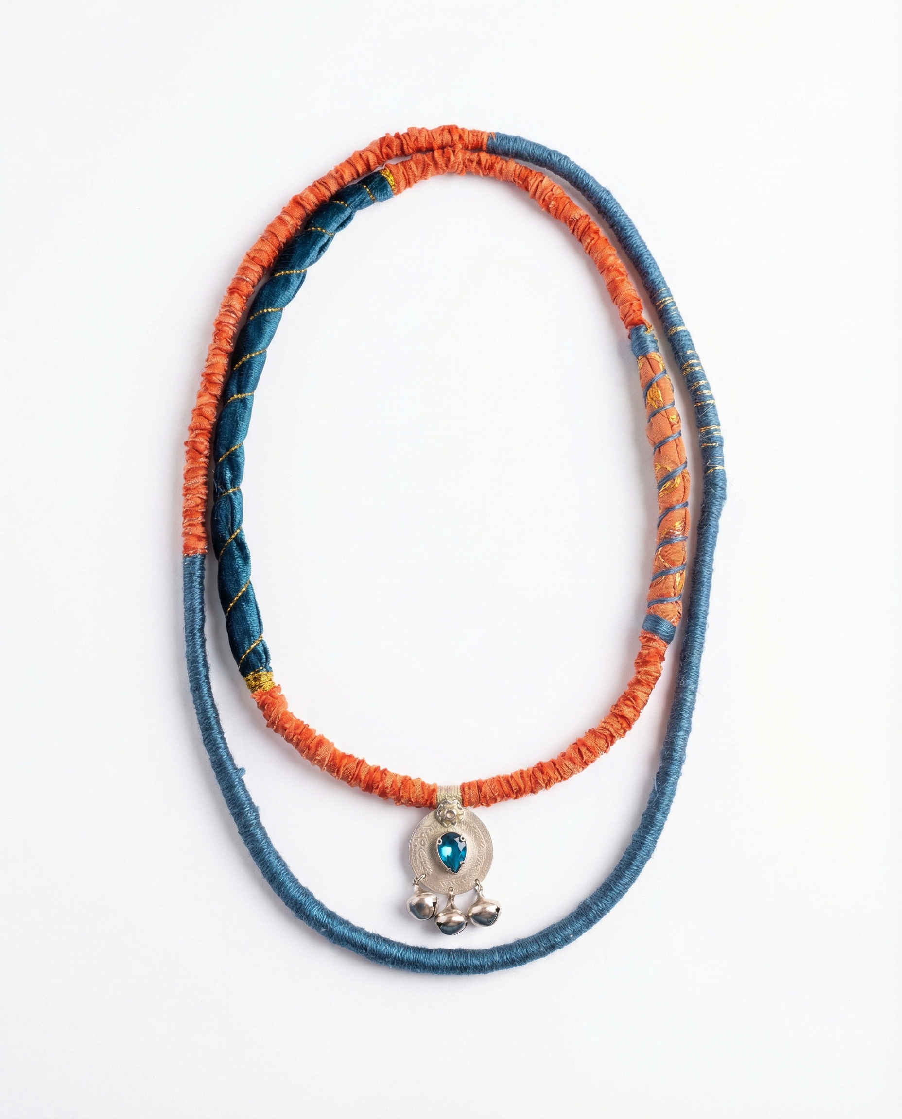 Handcrafted necklace with colourful wrapped threads