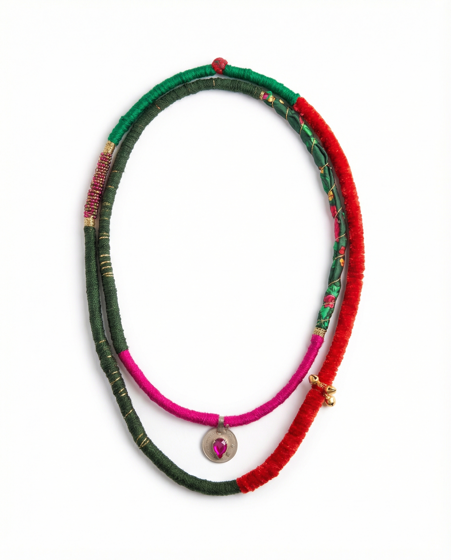 Handmade bohemian statement necklace with textile cords